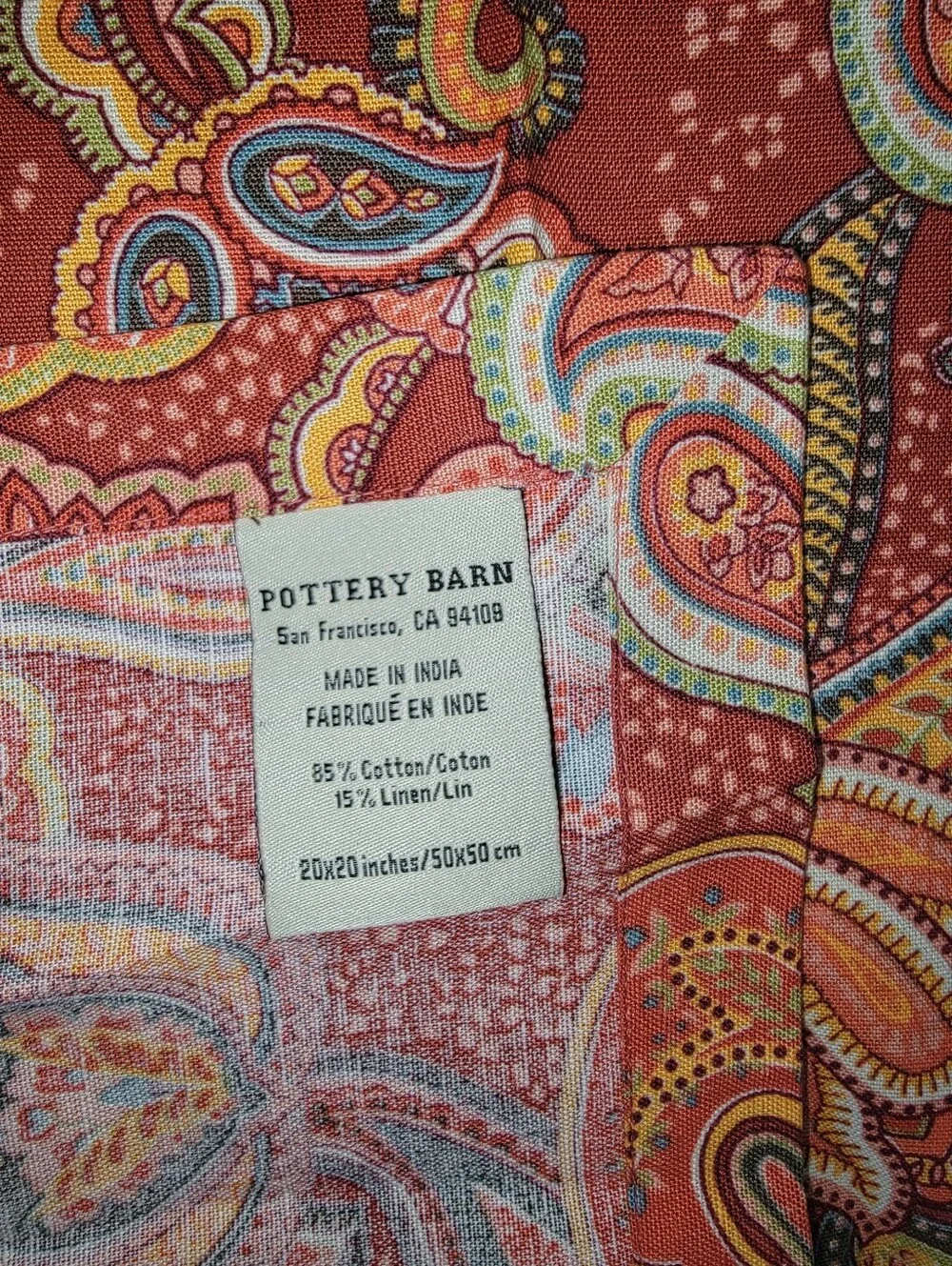 Pottery Barn 20X20 Napkins #4 Set Cotton Linen Red Paisley